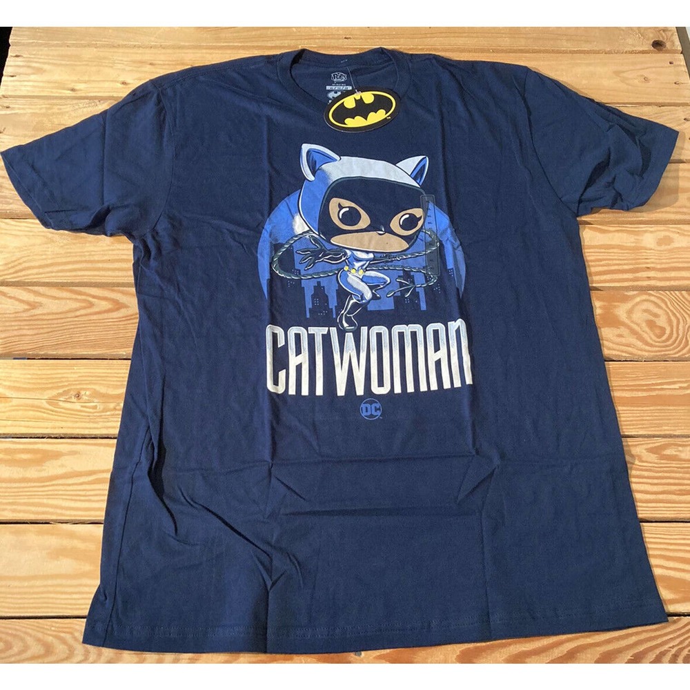 NWT Pop Tees DC Cat Woman Graphic T Shirt Size XL Adult Navy
